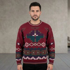 Vintage 80s L.L.Bean Men's 100% Wool Aztec/Southwestern Crewneck Sweater Sz M